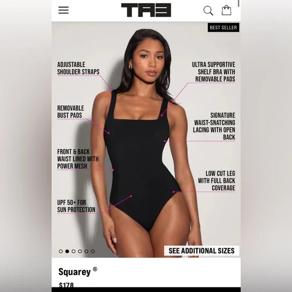 TA3 size M Squarey Black Swimsuit - Picture 3 of 12